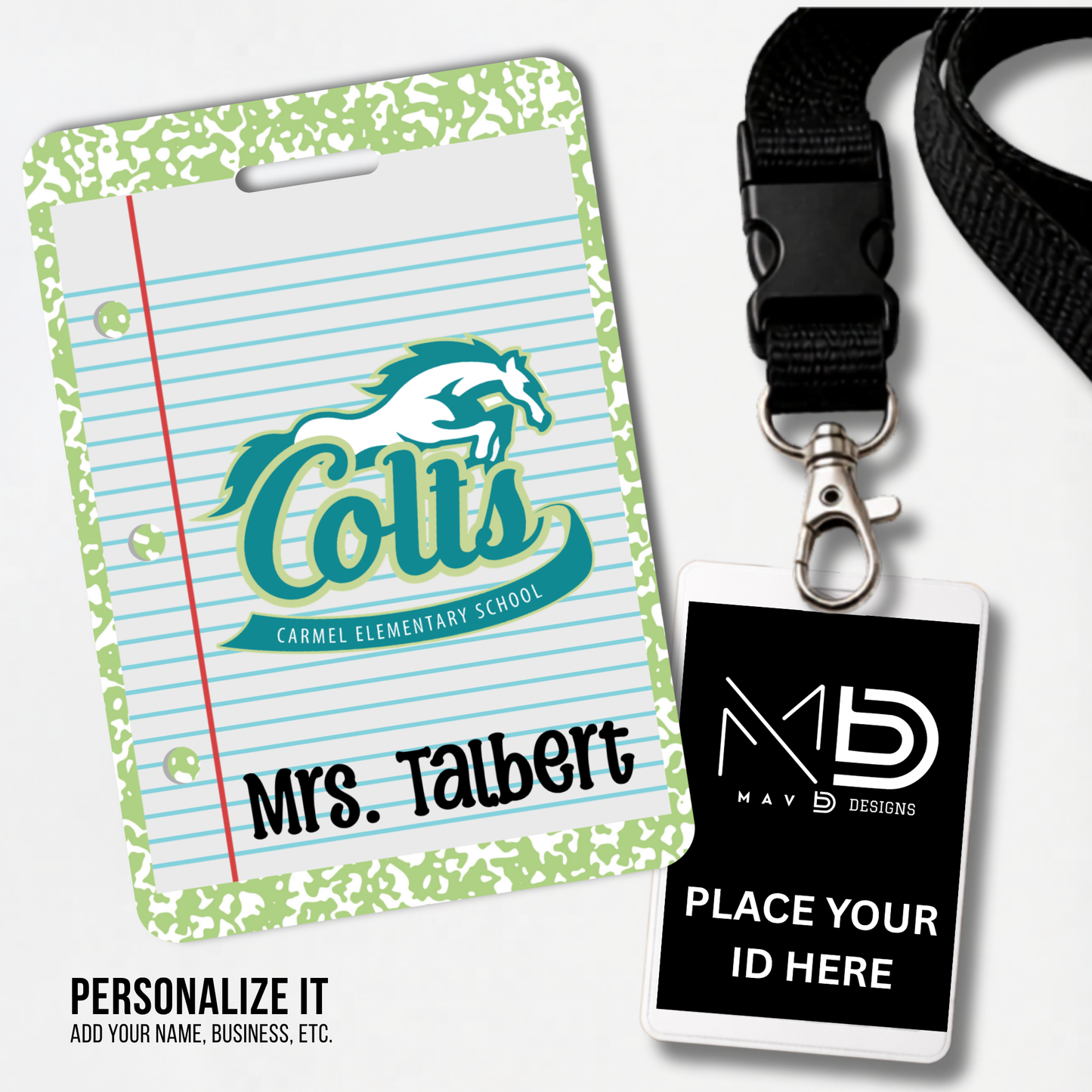 Personalized Teacher ID Badge Holder - Carmel Elementary Colts