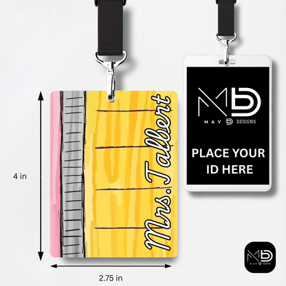 Personalized Teacher ID Badge Holder - Doodle Pencil