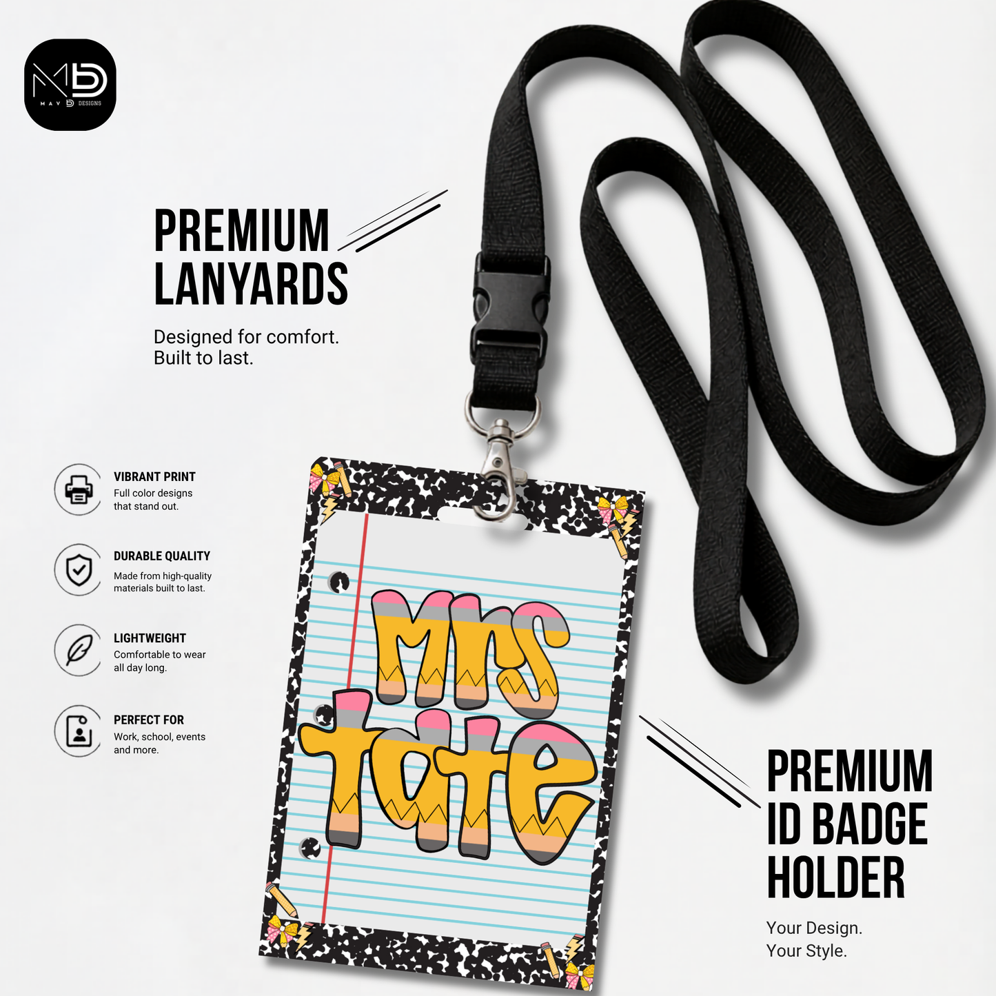 Personalized Teacher ID Badge Holder - Pencil Comp Notebook