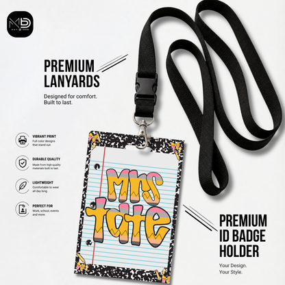 Personalized Teacher ID Badge Holder - Pencil Comp Notebook