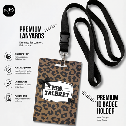 Personalized Teacher ID Badge Holder - Cheetah Bow
