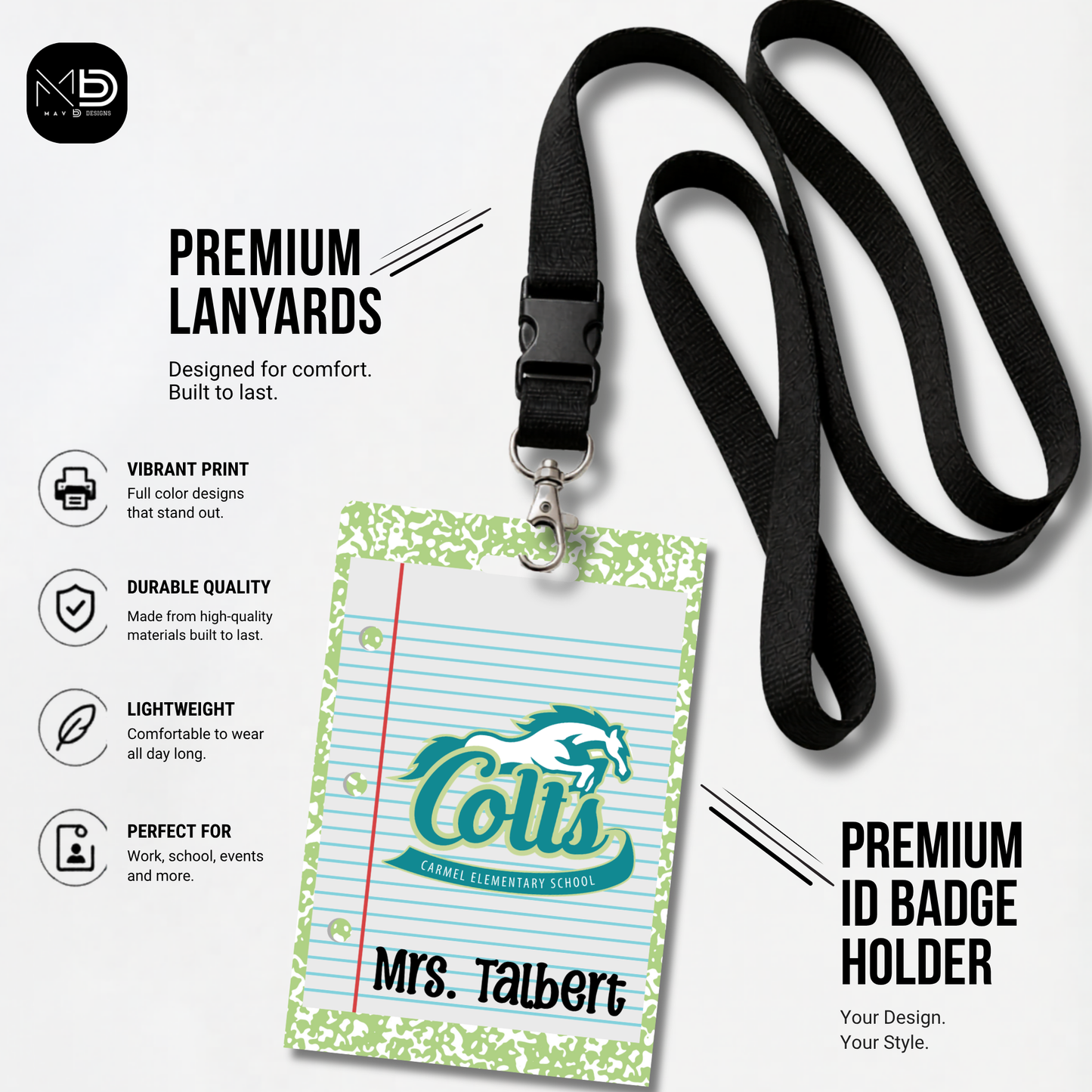 Personalized Teacher ID Badge Holder - Carmel Elementary Colts
