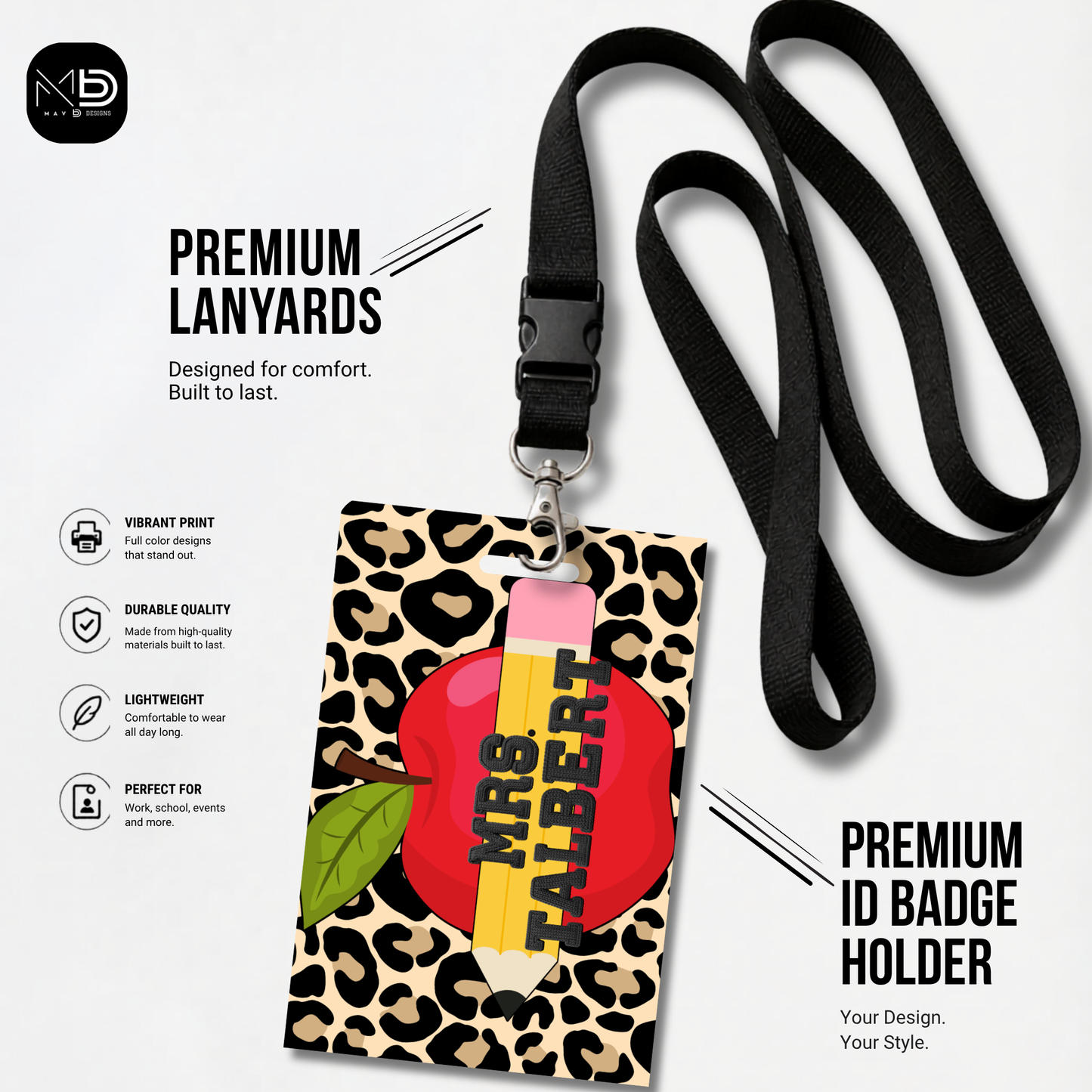 Personalized Teacher ID Badge Holder - Cheetah Apple Pencil