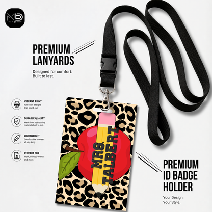 Personalized Teacher ID Badge Holder - Cheetah Apple Pencil