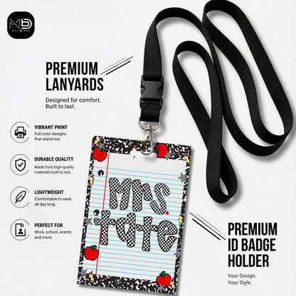 Personalized Teacher ID Badge Holder - Checkered Composition Apple