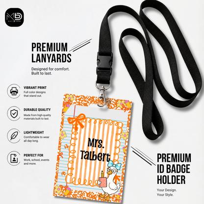 Personalized Teacher ID Badge Holder - Composition Stripes and Goose