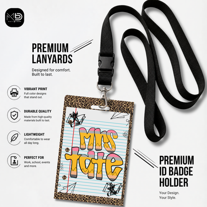 Personalized Teacher ID Badge Holder - Cheetah Doodle