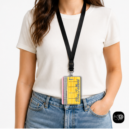 Personalized Teacher ID Badge Holder - Doodle Pencil