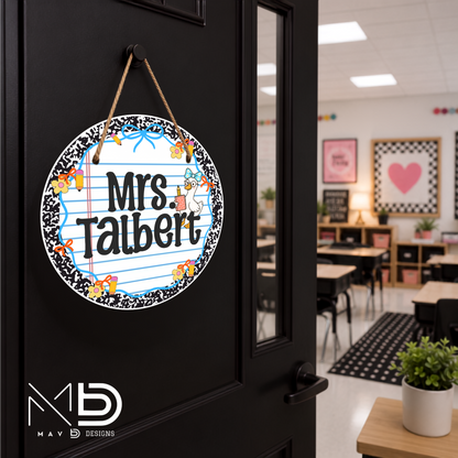 Black Composition Goosey | Personalized Teacher Door Hanger | Custom Classroom Sign | 10” Metal Door Decor