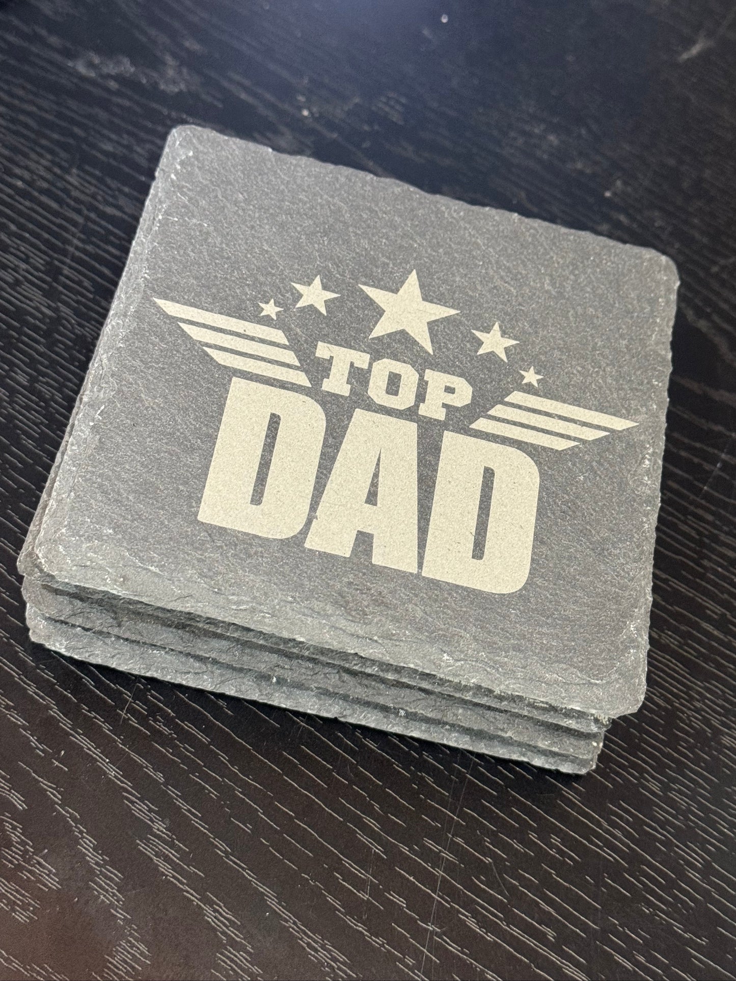 Top Dad Laser Engraved Slate Coaster
