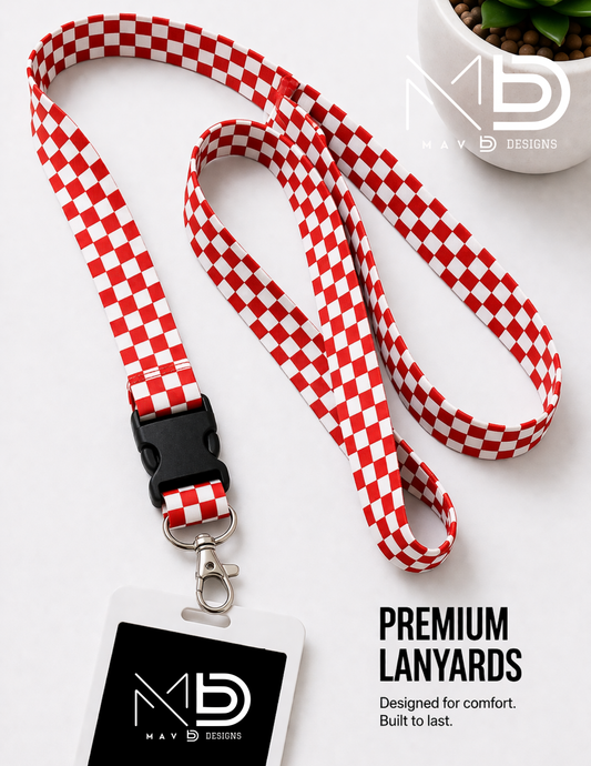 Red Checkerboard Lanyard – Breakaway ID Badge Holder | Durable Strap for Work, Keys & Everyday Use