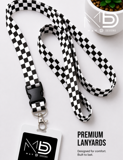 Black Checkerboard Lanyard – Breakaway ID Badge Holder | Durable Strap for Work, Keys & Everyday Use