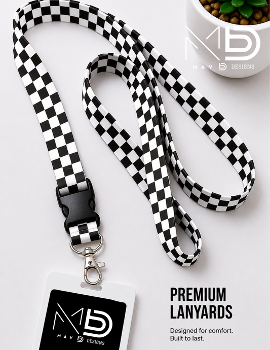 Black Checkerboard Lanyard – Breakaway ID Badge Holder | Durable Strap for Work, Keys & Everyday Use
