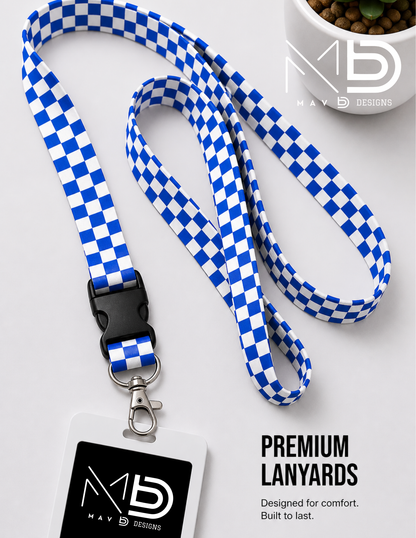 Royal Blue Checkerboard Lanyard – Breakaway ID Badge Holder | Durable Strap for Work, Keys & Everyday Use