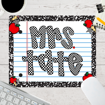 Personalized Teacher Mouse Pad - Checkered Paper Composition