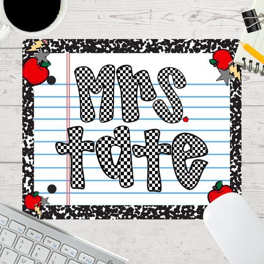 Personalized Teacher Mouse Pad - Checkered Paper Composition