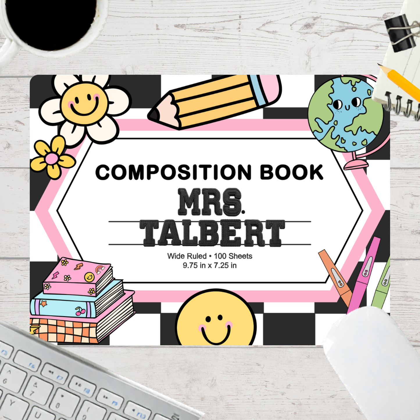 Personalized Teacher Mouse Pad - Groovy Comp Book