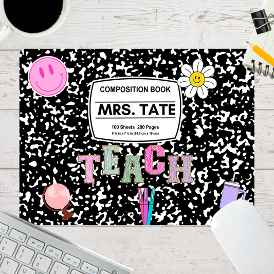 Personalized Teacher Mouse Pad - Chic Composition Notebook