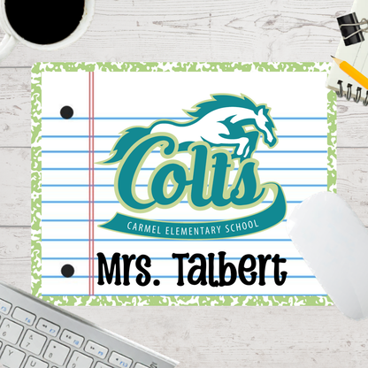 Personalized Teacher Mouse Pad - Carmel Elementary Colts