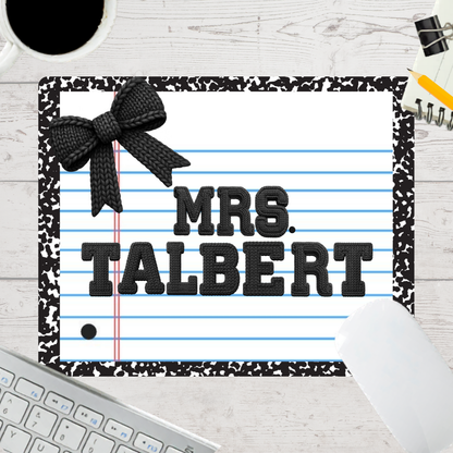 Personalized Teacher Mouse Pad - Paper Composition Bow