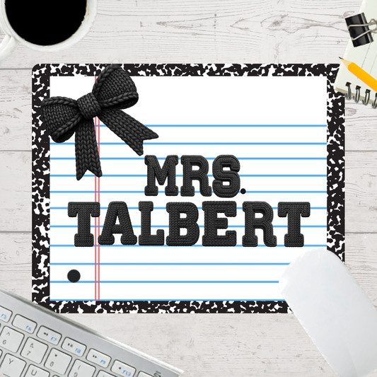 Personalized Teacher Mouse Pad - Paper Composition Bow