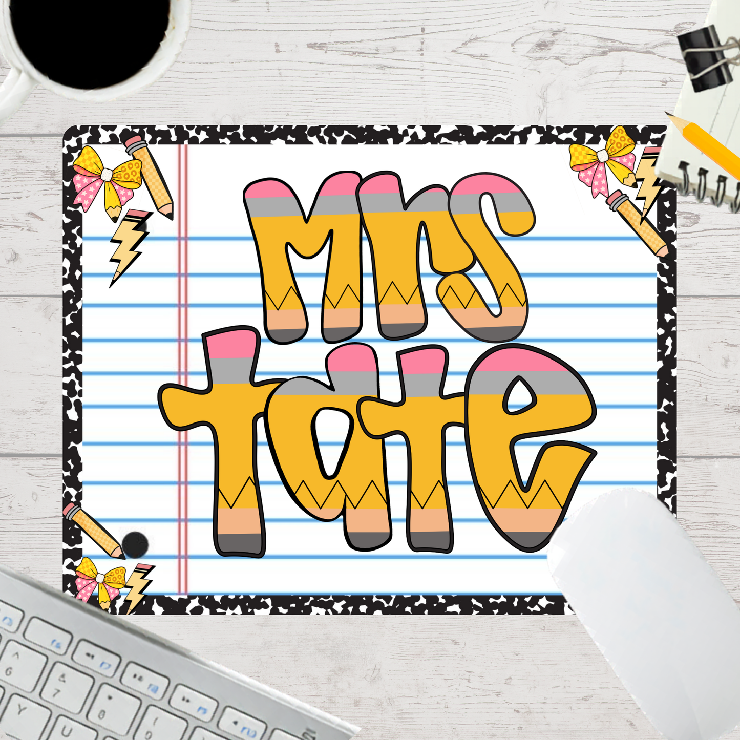 Personalized Teacher Mouse Pad - Pencil Paper Composition