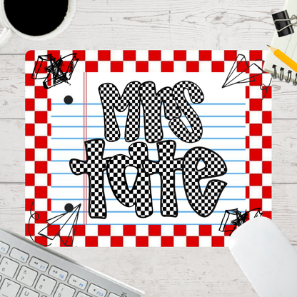 Personalized Teacher Mouse Pad - Red Checkered Doodle