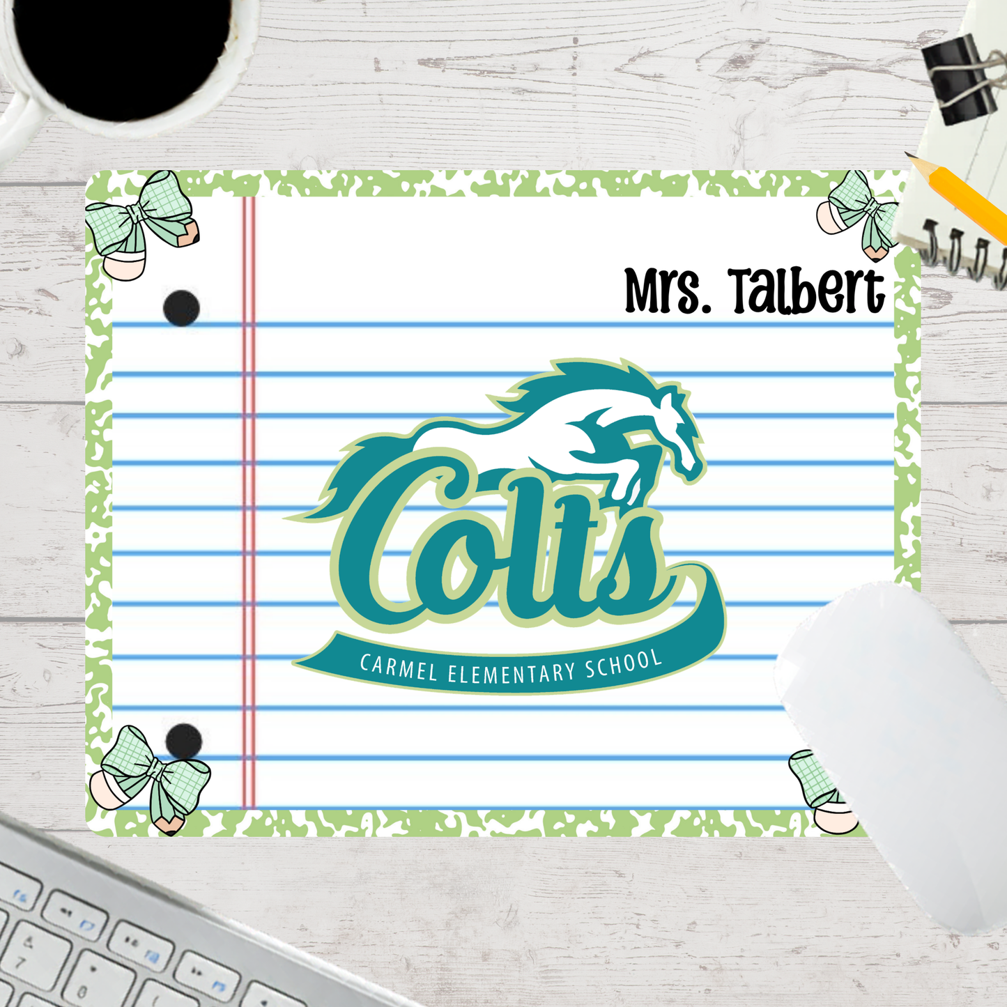 Personalized Teacher Mouse Pad - Carmel Elementary Colts