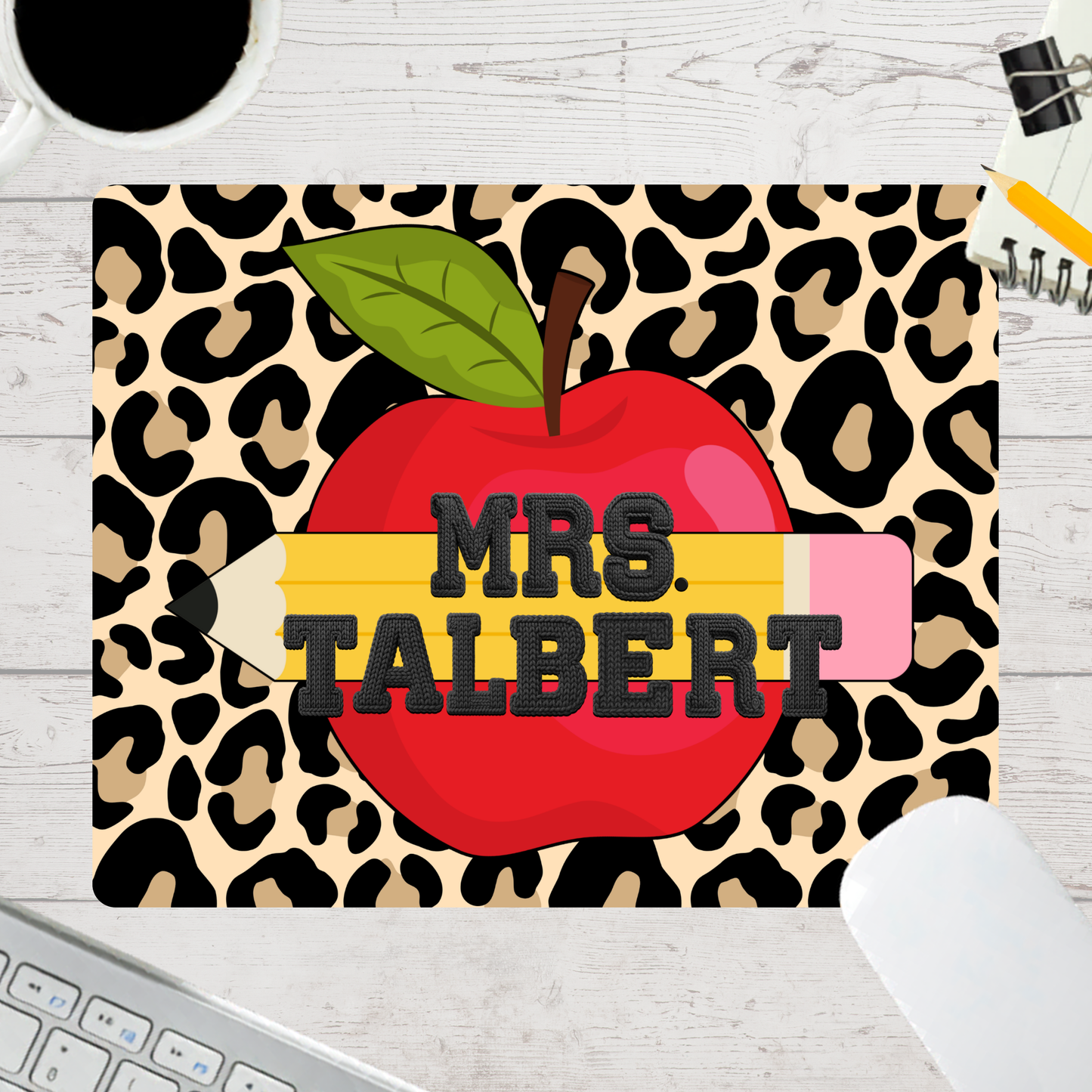 Personalized Teacher Mouse Pad - Cheetah Apple