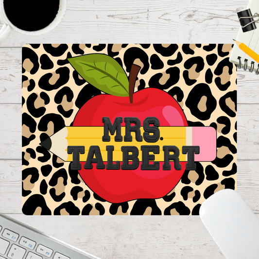 Personalized Teacher Mouse Pad - Cheetah Apple