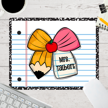 Personalized Teacher Mouse Pad - Pencil Bow Apple