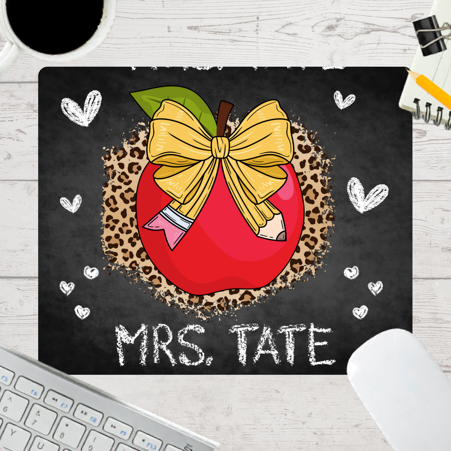 Personalized Teacher Mouse Pad - Chalk Cheetah Apple