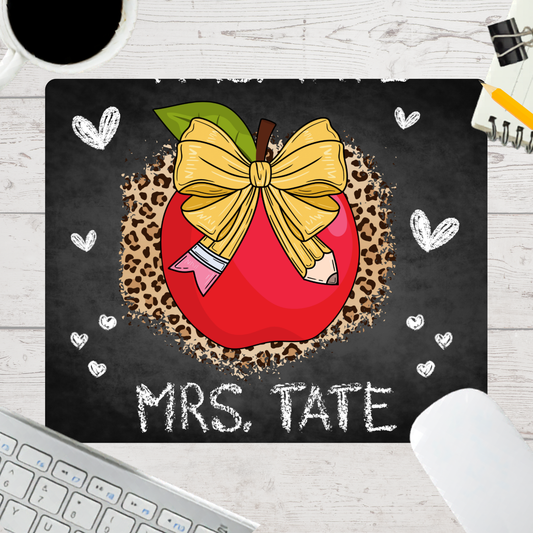 Personalized Teacher Mouse Pad - Chalk Cheetah Apple