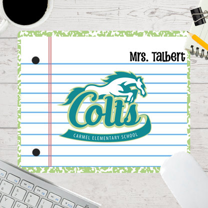 Personalized Teacher Mouse Pad - Carmel Elementary Colts