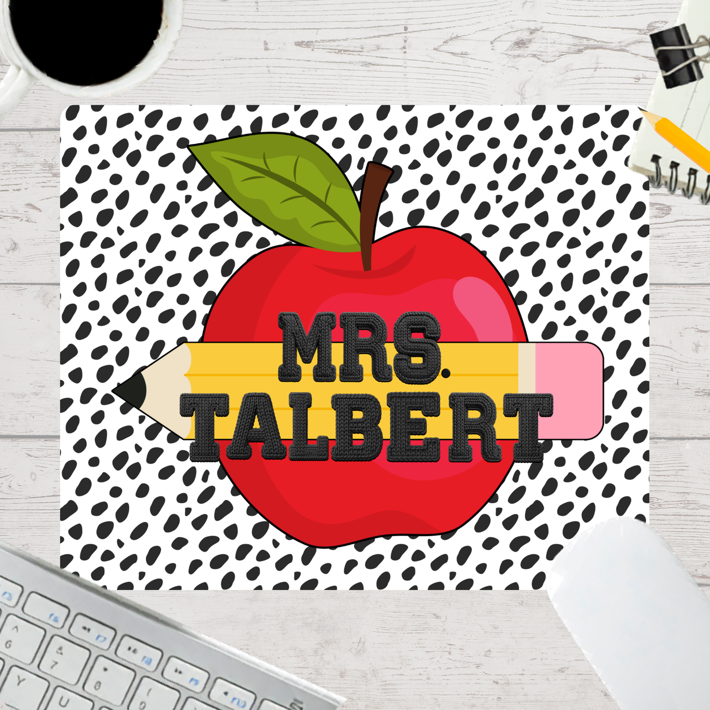 Personalized Teacher Mouse Pad - Teacher Dalmatian Red Apple