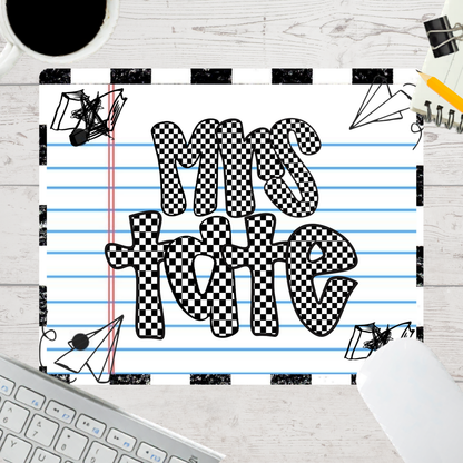 Personalized Teacher Mouse Pad - Checkered Paper Doodle