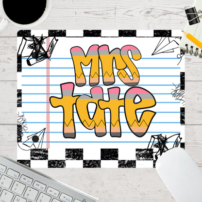 Personalized Teacher Mouse Pad - Black Checkered Pencil
