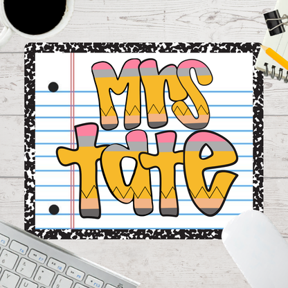 Personalized Teacher Mouse Pad - Pencil Paper Composition