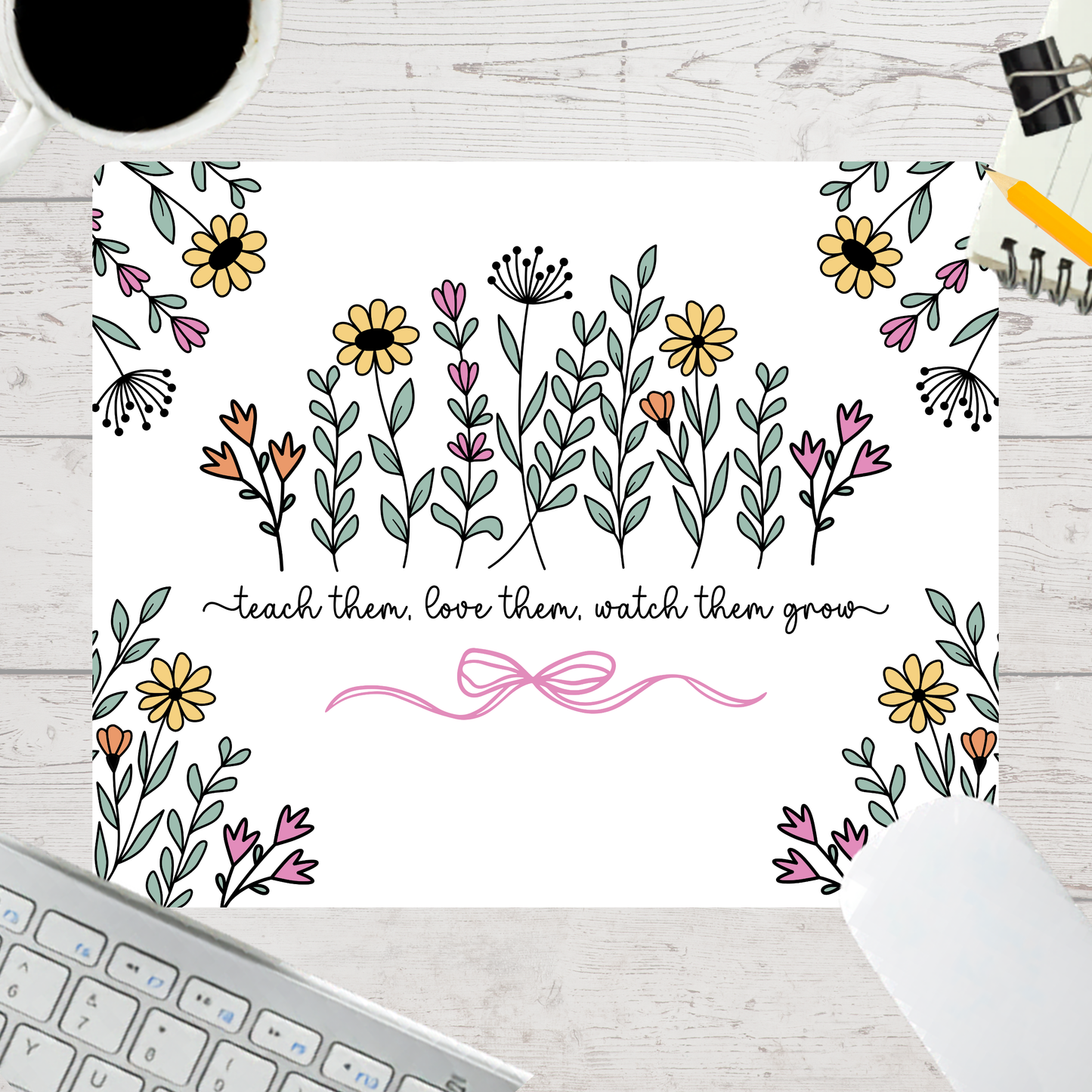 Personalized Teacher Mouse Pad - Teacher Floral