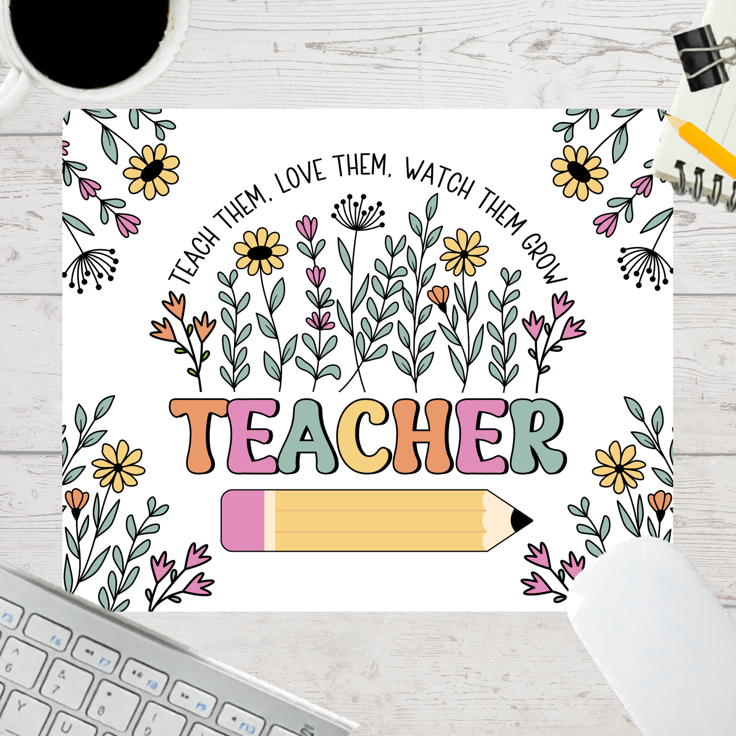 Personalized Teacher Mouse Pad - Teacher Floral