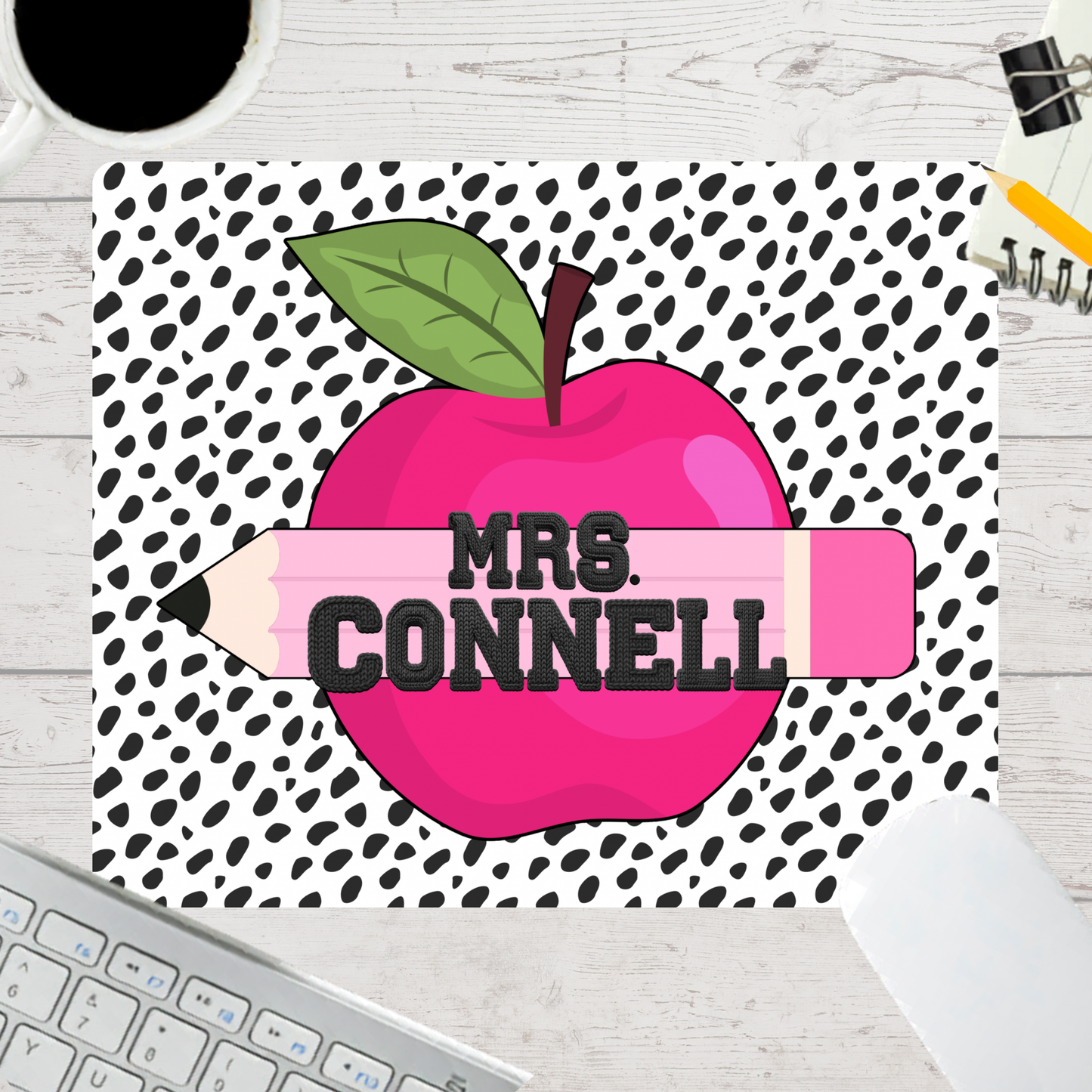 Personalized Teacher Mouse Pad - Teacher Dalmatian Pink Apple