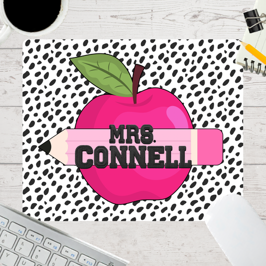 Personalized Teacher Mouse Pad - Teacher Dalmatian Pink Apple