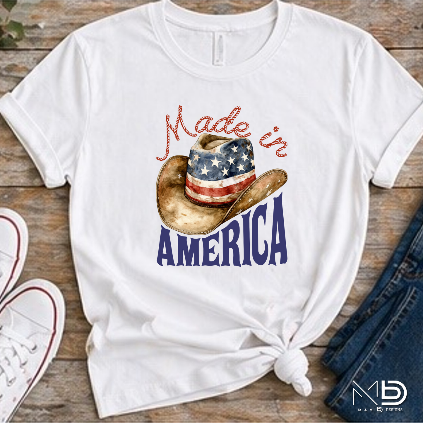 Made In America Cowboy Hat Shirt | Patriotic Western Graphic Tee | USA Country Pride T-Shirt