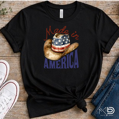 Made In America Cowboy Hat Shirt | Patriotic Western Graphic Tee | USA Country Pride T-Shirt