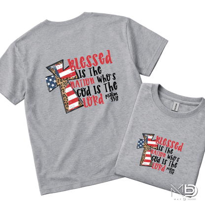 Blessed Is the Nation Patriotic Christian Shirt | Psalm 33:12 Faith Tee