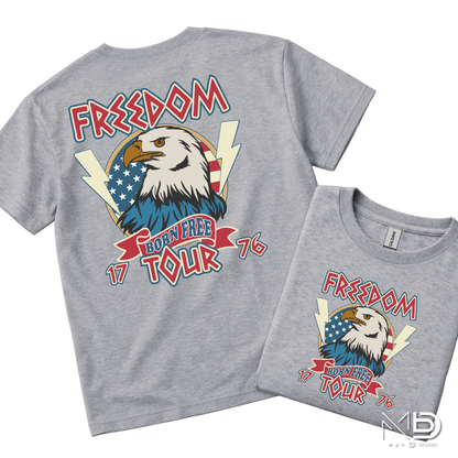 Freedom Born Free Tour 1776 Shirt | Patriotic Eagle Fourth of July Tee | Vintage America Graphic T-Shirt