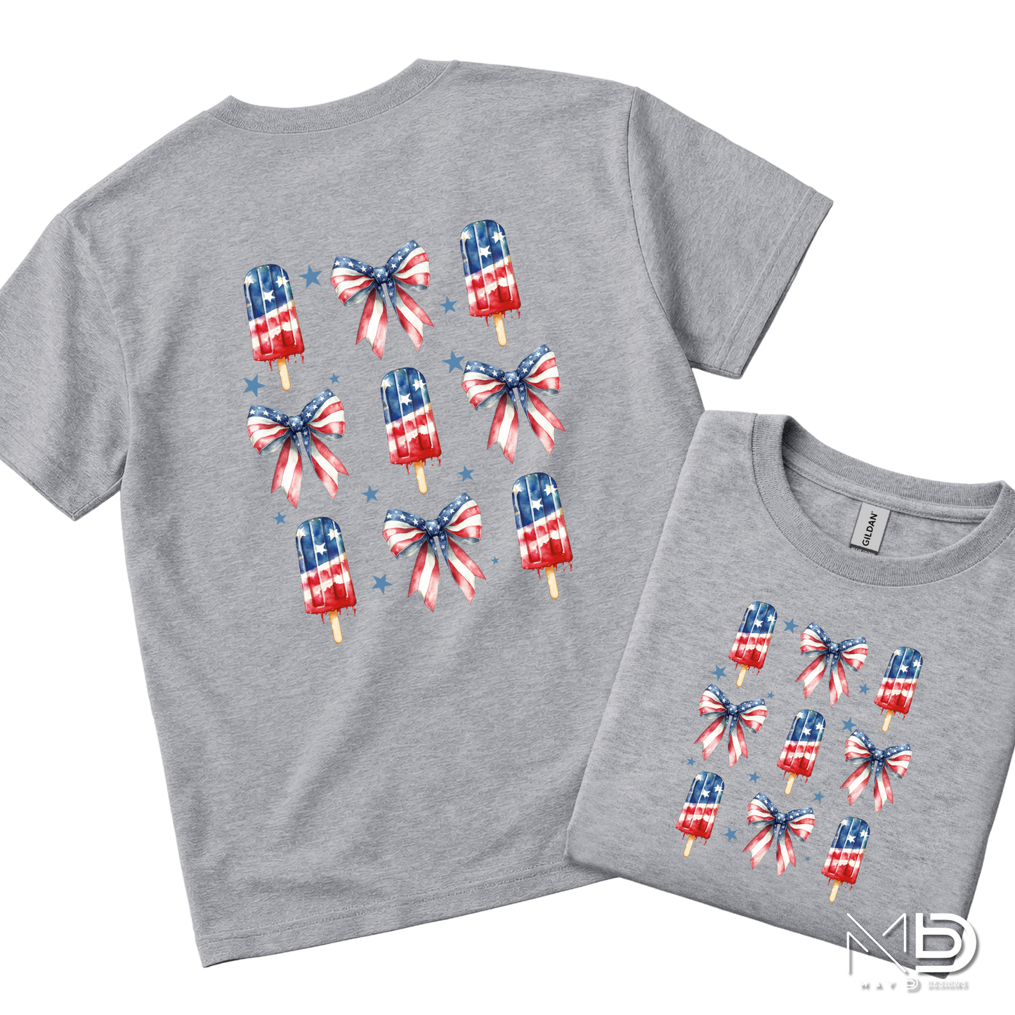 Patriotic Popsicle Shirt | Fourth of July Bow Tee | Red White Blue Summer Graphic T-Shirt