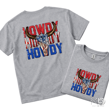 Howdy Howdy Howdy Shirt | Patriotic Cow Skull Western Graphic Tee