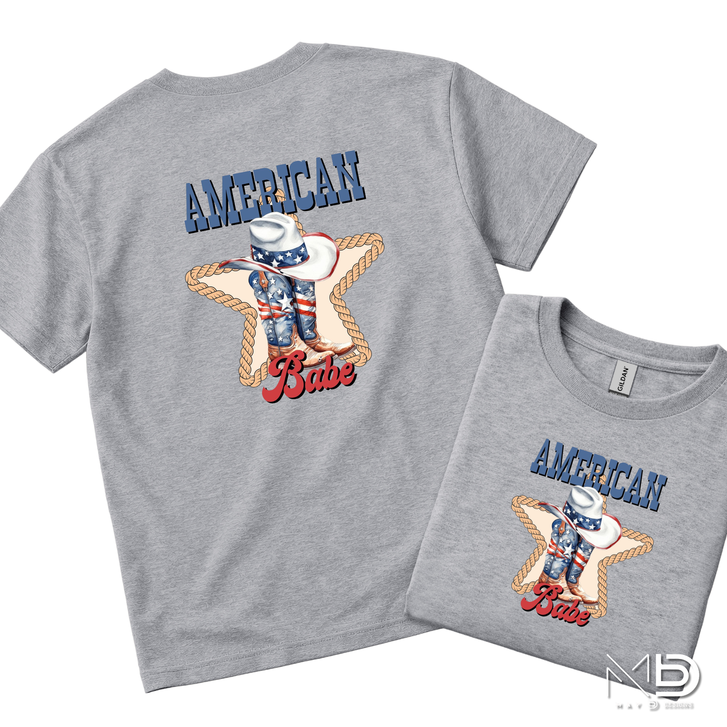 American Babe Shirt | Patriotic Cowgirl Boots & Cowboy Hat Graphic Tee