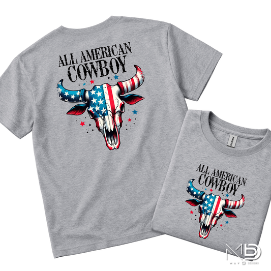 All American Cowboy Shirt | Patriotic Western Cow Skull Graphic Tee